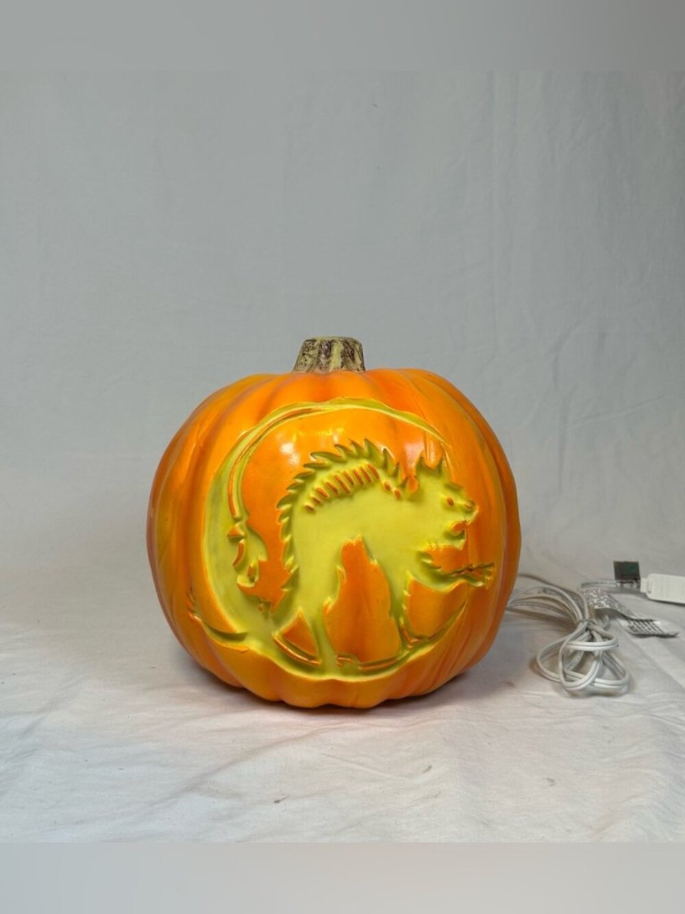 Vintage 90s Trendmasters Scary Cat Foam Lighted Halloween Jack O Lantern Pumpkin